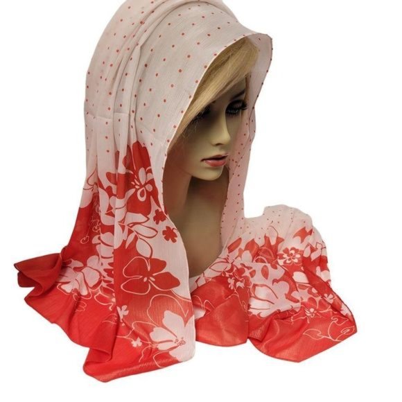 Red Polka Dots Floral Motif Womens Fashion Scarf - NWOT - Picture 7 of 7